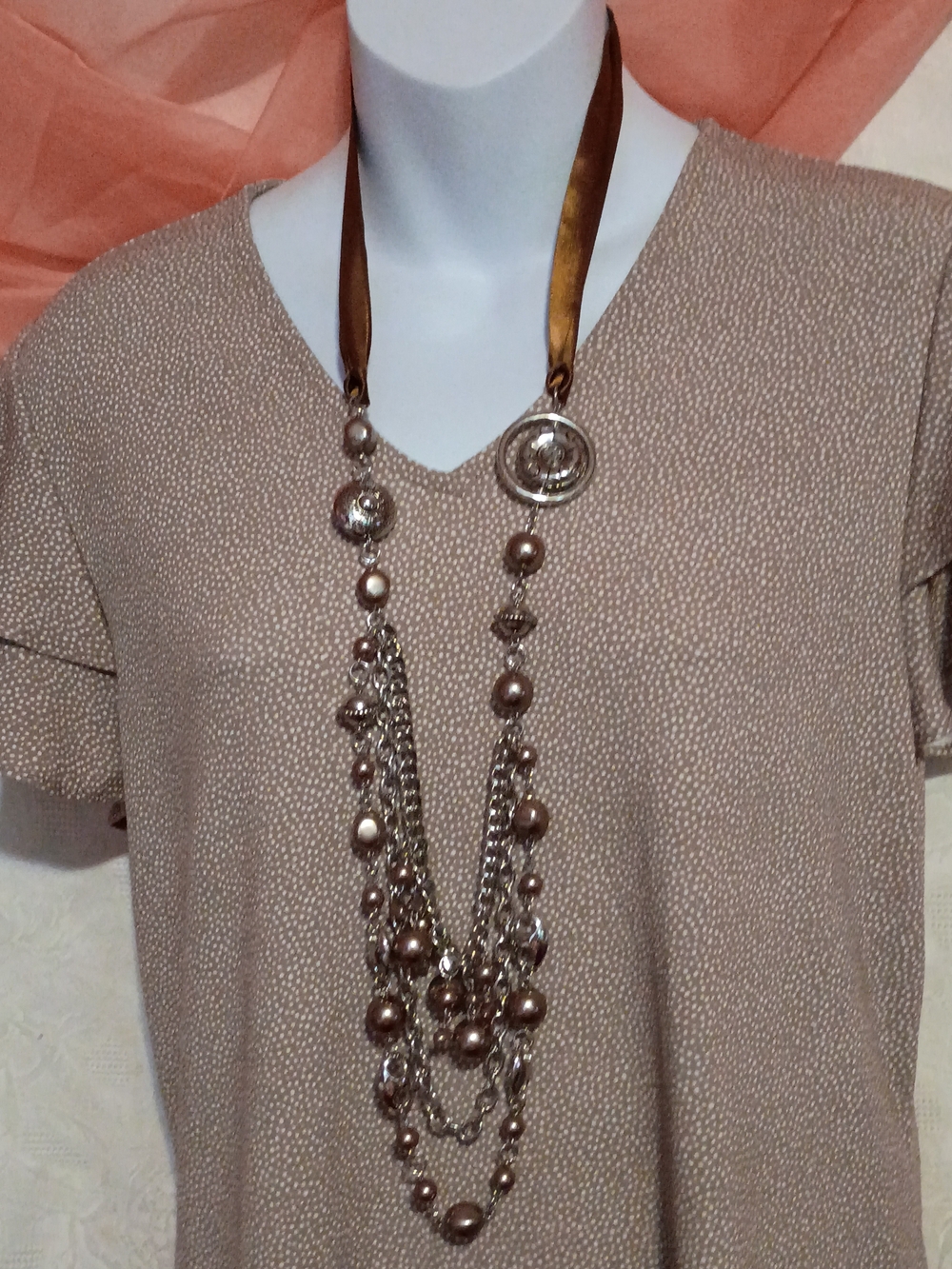 Adrianna Papell Ladies Beige Taupe Ruffle Sleeve V-Neck Blouse Sz Sm - Picture 3 of 7